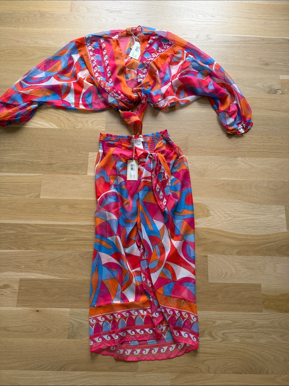 NWT RAMY BROOK pucci inspired beach coverup set Abstract Print Top Skirt - XS